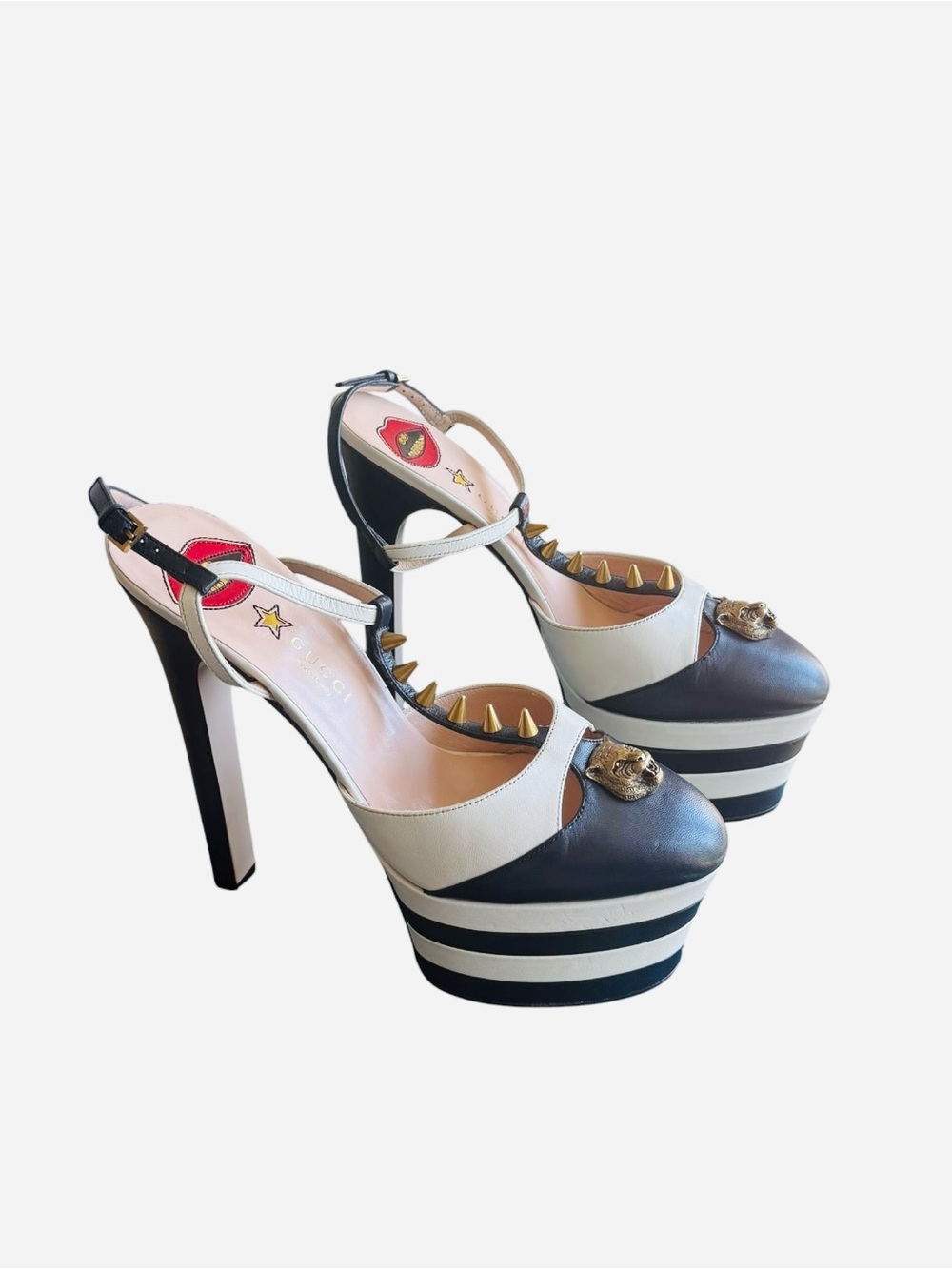 Gucci Spiked Angel Platform Pumps In Navy & Ivory From Spring 2016 EU40.5/US10.5 - Picture 2 of 15